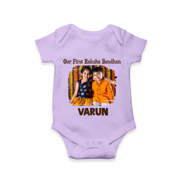 Our First BhaiDooj Together Romper  – happy siblings hugging. - LILAC - New Born (Chest 14")