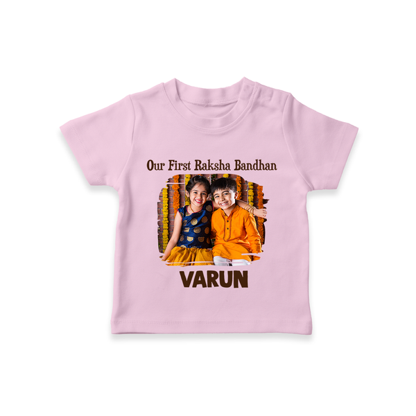Our First BhaiDooj Together TShirt – happy siblings hugging. - BABY PINK - 0-5 Months Old (Chest 17")