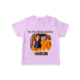 Our First BhaiDooj Together TShirt – happy siblings hugging. - LILAC - 0-5 Months Old (Chest 17")