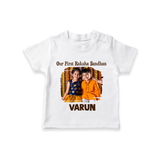 Our First BhaiDooj Together TShirt – happy siblings hugging. - WHITE - 0-5 Months Old (Chest 17")