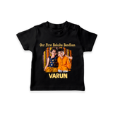 Our First BhaiDooj Together TShirt – happy siblings hugging. - BLACK - 0-5 Months Old (Chest 17")
