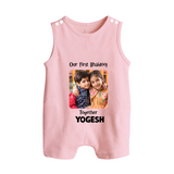 My First Rakhi Baby Girl Cute Graphic Button Romper – baby with my first rakhi illustration. - BABY PINK - New Born (Chest 18")