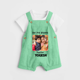 My First Rakhi Baby Girl Cute Graphic Dungaree – baby with my first rakhi illustration. - GREEN - 0 - 5 Months Old (Chest 18")