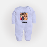 My First Rakhi Baby Girl Cute Graphic Fullbody Suit – baby with my first rakhi illustration. - BABY BLUE - New Born (Chest 7.5")