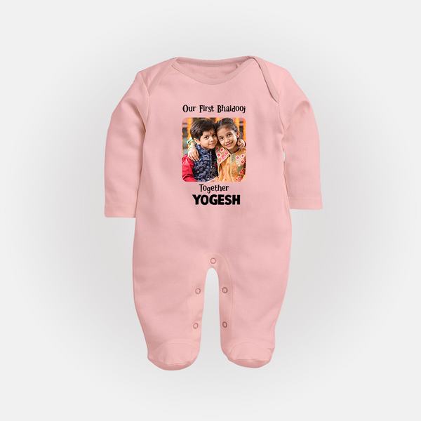 My First Rakhi Baby Girl Cute Graphic Fullbody Suit – baby with my first rakhi illustration. - BABY PINK - New Born (Chest 7.5")