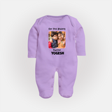 My First Rakhi Baby Girl Cute Graphic Fullbody Suit – baby with my first rakhi illustration. - LILAC - New Born (Chest 7.5")