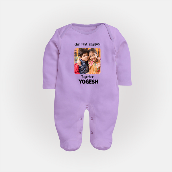 My First Rakhi Baby Girl Cute Graphic Fullbody Suit – baby with my first rakhi illustration. - LILAC - New Born (Chest 7.5")