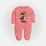 My First Rakhi Baby Girl Cute Graphic Fullbody Suit – baby with my first rakhi illustration. - PEACH - New Born (Chest 7.5")
