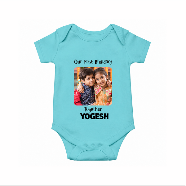 My First Rakhi Baby Girl Cute Graphic Romper  – baby with my first rakhi illustration. - ARCTIC BLUE - New Born (Chest 14")