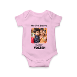 My First Rakhi Baby Girl Cute Graphic Romper  – baby with my first rakhi illustration. - BABY PINK - New Born (Chest 14")