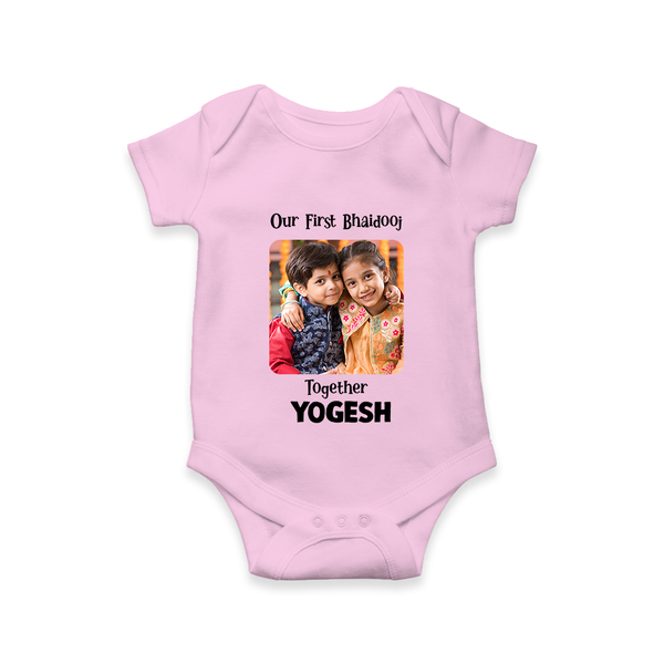 My First Rakhi Baby Girl Cute Graphic Romper  – baby with my first rakhi illustration. - BABY PINK - New Born (Chest 14")