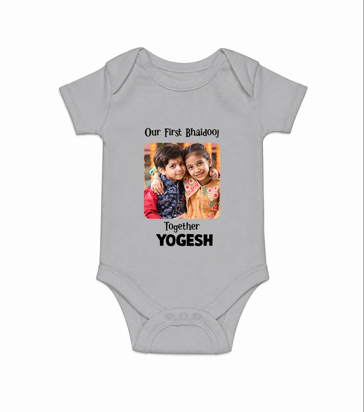 My First Rakhi Baby Girl Cute Graphic Romper  – baby with my first rakhi illustration. - GREY - New Born (Chest 14")