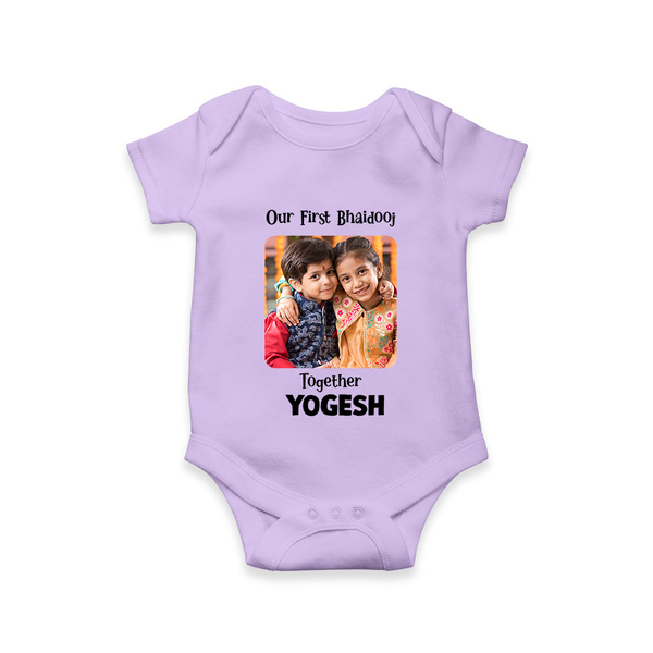 My First Rakhi Baby Girl Cute Graphic Romper  – baby with my first rakhi illustration. - LILAC - New Born (Chest 14")