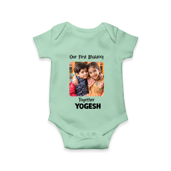 My First Rakhi Baby Girl Cute Graphic Romper  – baby with my first rakhi illustration. - MINT GREEN - New Born (Chest 14")