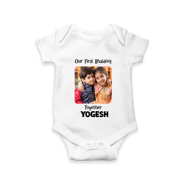 My First Rakhi Baby Girl Cute Graphic Romper  – baby with my first rakhi illustration. - WHITE - New Born (Chest 14")