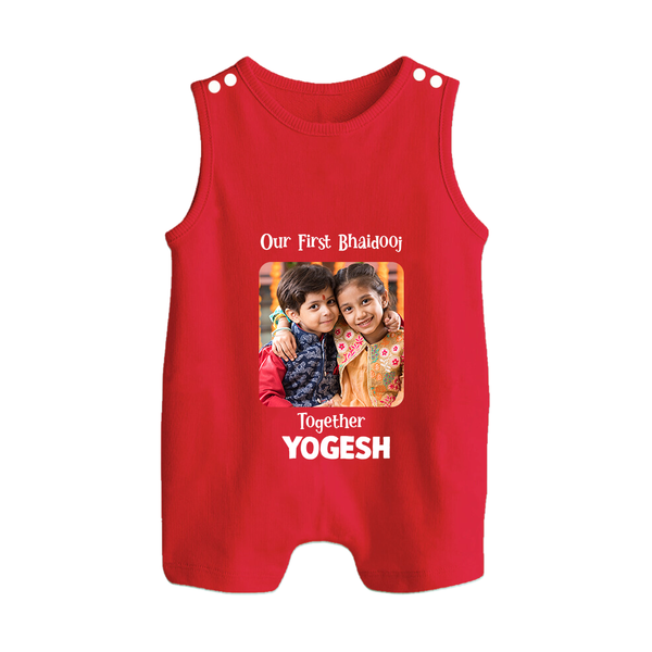 My First Rakhi Baby Girl Cute Graphic Button Romper – baby with my first rakhi illustration. - RED - New Born (Chest 18")