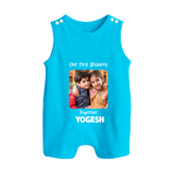 My First Rakhi Baby Girl Cute Graphic Button Romper – baby with my first rakhi illustration. - SKY BLUE - New Born (Chest 18")