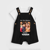 My First Rakhi Baby Girl Cute Graphic Dungaree – baby with my first rakhi illustration. - BLACK - 0 - 5 Months Old (Chest 18")