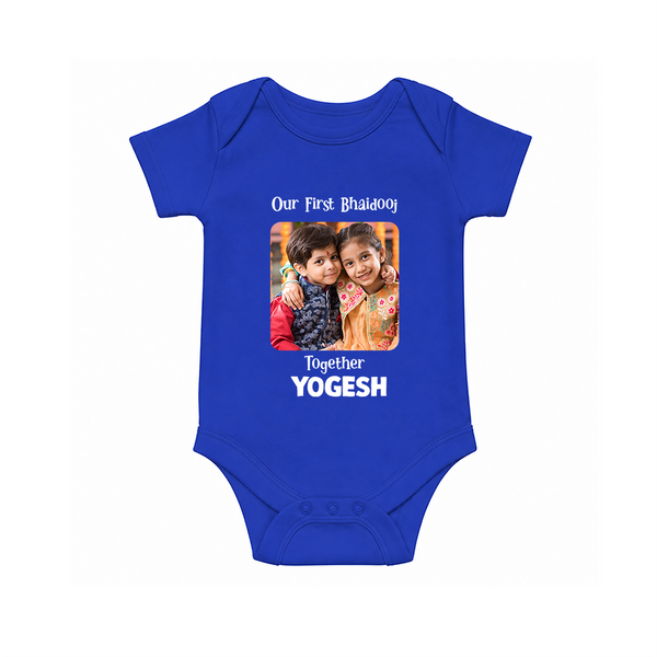 My First Rakhi Baby Girl Cute Graphic Romper  – baby with my first rakhi illustration. - COBALT BLUE - New Born (Chest 14")