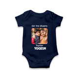 My First Rakhi Baby Girl Cute Graphic Romper  – baby with my first rakhi illustration. - NAVY BLUE - New Born (Chest 14")