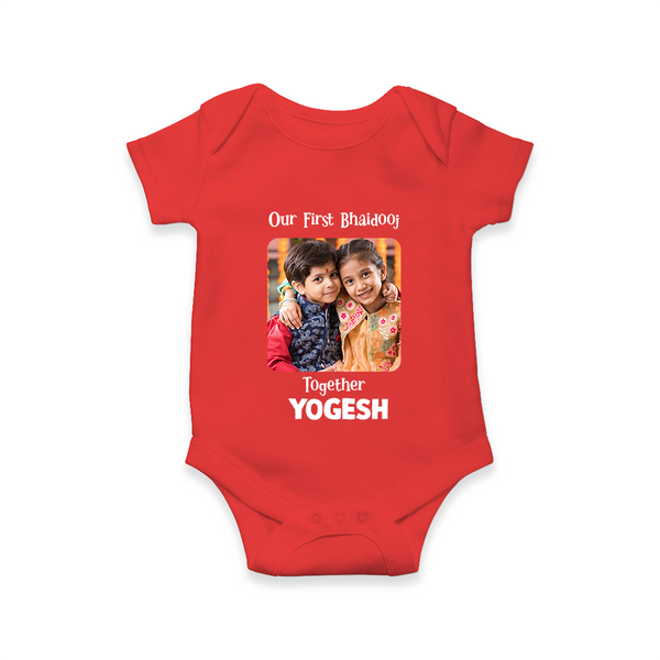 My First Rakhi Baby Girl Cute Graphic Romper  – baby with my first rakhi illustration. - RED - New Born (Chest 14")