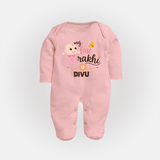 My First Rakhi Baby Boy Cute Graphic Fullbody Suit – baby with “my first rakhi” illustration. - BABY PINK - New Born (Chest 7.5")