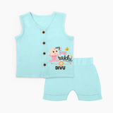 My First Rakhi Baby Boy Cute Graphic Jabla – baby with “my first rakhi” illustration. - BABY BLUE - 0 - 3 Months Old (Chest 9.8")