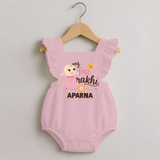 My First Rakhi Baby Boy Cute Graphic Romper Frock – baby with “my first rakhi” illustration. - BABY PINK - 0 - 3 Months Old (Chest 19")