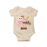 My First Rakhi Baby Boy Cute Graphic Romper  – baby with “my first rakhi” illustration. - IVORY - New Born (Chest 14")