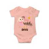 My First Rakhi Baby Boy Cute Graphic Romper  – baby with “my first rakhi” illustration. - PEACH - New Born (Chest 14")