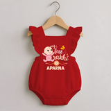 My First Rakhi Baby Boy Cute Graphic Romper Frock – baby with “my first rakhi” illustration. - RED - 0 - 3 Months Old (Chest 19")