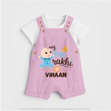 Happy Rakhi Baby Siblings Graphic Dungaree – playful sibling interaction with Rakhi. - BABY PINK - 0 - 5 Months Old (Chest 18")