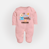 Happy Rakhi Baby Siblings Graphic Fullbody Suit – playful sibling interaction with Rakhi. - BABY PINK - New Born (Chest 7.5")