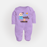 Happy Rakhi Baby Siblings Graphic Fullbody Suit – playful sibling interaction with Rakhi. - LILAC - New Born (Chest 7.5")