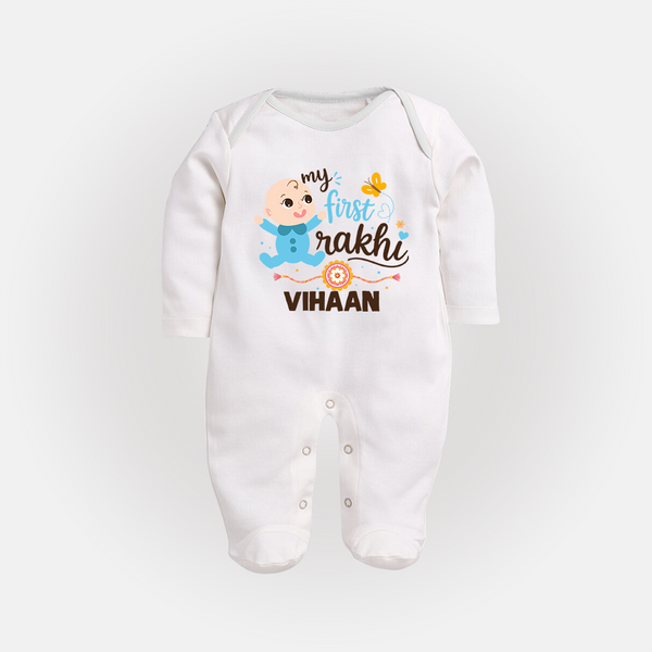 Happy Rakhi Baby Siblings Graphic Fullbody Suit – playful sibling interaction with Rakhi. - WHITE - New Born (Chest 7.5")