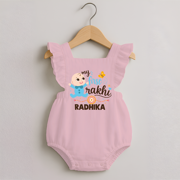 Happy Rakhi Baby Siblings Graphic Romper Frock – playful sibling interaction with Rakhi. - BABY PINK - 0 - 3 Months Old (Chest 19")