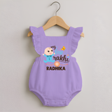 Happy Rakhi Baby Siblings Graphic Romper Frock – playful sibling interaction with Rakhi. - LILAC - 0 - 3 Months Old (Chest 19")