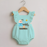 Happy Rakhi Baby Siblings Graphic Romper Frock – playful sibling interaction with Rakhi. - MINT GREEN - 0 - 3 Months Old (Chest 19")
