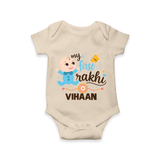 Happy Rakhi Baby Siblings Graphic Romper  – playful sibling interaction with Rakhi. - IVORY - New Born (Chest 14")