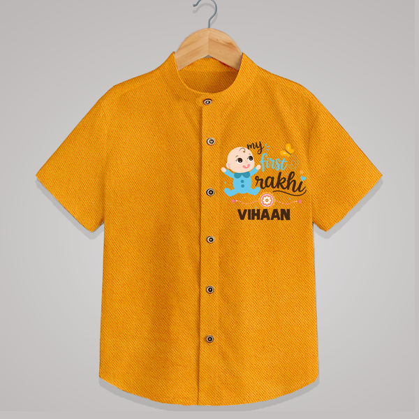 Happy Rakhi Baby Siblings Graphic Shirt – playful sibling interaction with Rakhi. - CHROME YELLOW - 0 - 6 Months Old (Chest 23")
