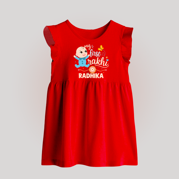Happy Rakhi Baby Siblings Graphic Baby Frock – playful sibling interaction with Rakhi. - RED - 0 - 3 Months Old (Chest 17")