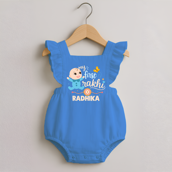 Happy Rakhi Baby Siblings Graphic Romper Frock – playful sibling interaction with Rakhi.