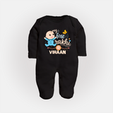 Happy Rakhi Baby Siblings Graphic Fullbody Suit – playful sibling interaction with Rakhi. - BLACK - New Born (Chest 7.5")