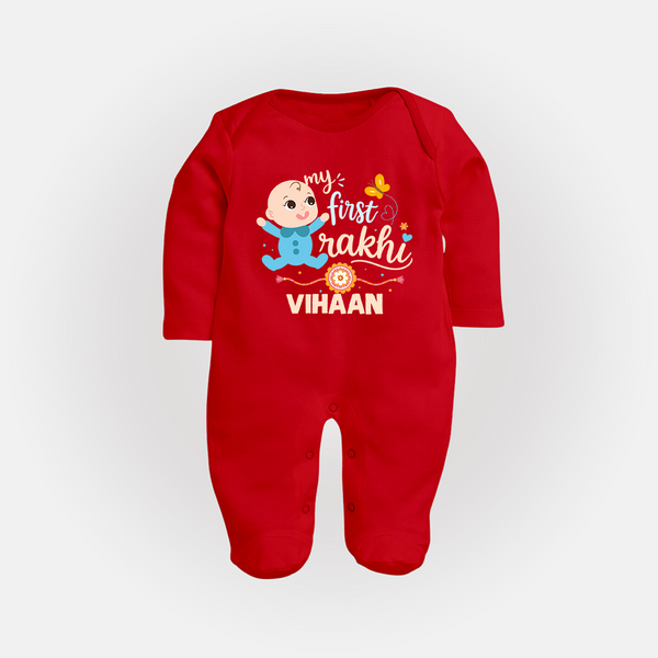 Happy Rakhi Baby Siblings Graphic Fullbody Suit – playful sibling interaction with Rakhi. - RED - New Born (Chest 7.5")