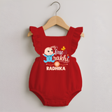 Happy Rakhi Baby Siblings Graphic Romper Frock – playful sibling interaction with Rakhi. - RED - 0 - 3 Months Old (Chest 19")