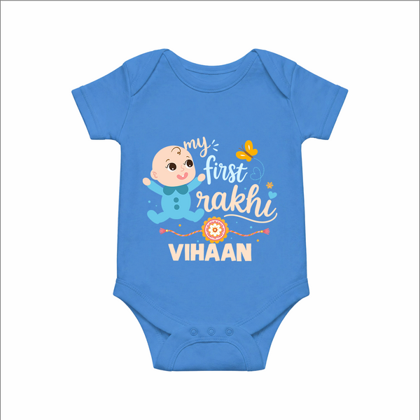 Happy Rakhi Baby Siblings Graphic Romper  – playful sibling interaction with Rakhi.