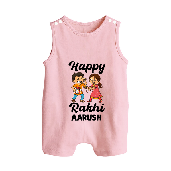 First Rakhi Celebration Baby Button Romper– general Rakhi theme for baby. - BABY PINK - New Born (Chest 18")