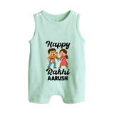First Rakhi Celebration Baby Button Romper– general Rakhi theme for baby. - MINT GREEN - New Born (Chest 18")