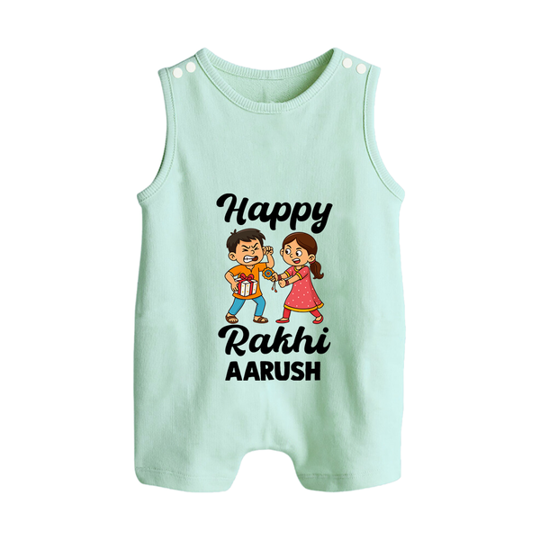 First Rakhi Celebration Baby Button Romper– general Rakhi theme for baby. - MINT GREEN - New Born (Chest 18")