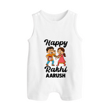 First Rakhi Celebration Baby Button Romper– general Rakhi theme for baby. - WHITE - New Born (Chest 18")